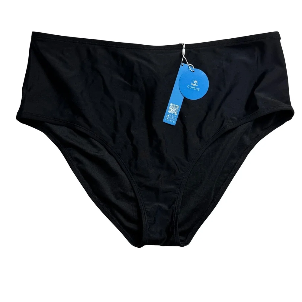 Cupshe Women Black High Waisted Bikini‎ Bottoms Swimwear Size 1X New With Tags